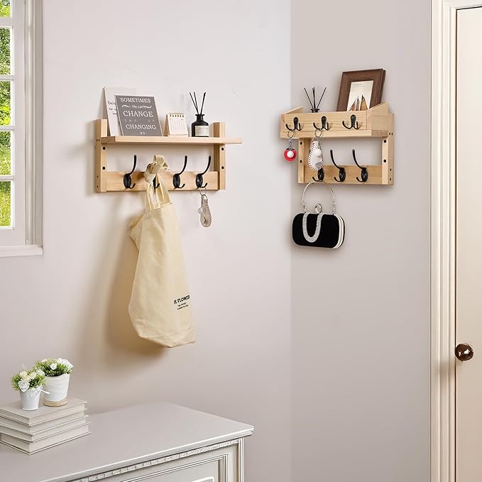 28.9" Wall Hanger Coat Rack Key Holder Wall Mount with Shelf,11Shelf with Coat Hooks Wall Mount, Coat Hangers for Bathroom, Living Room, Bedroom (Black)