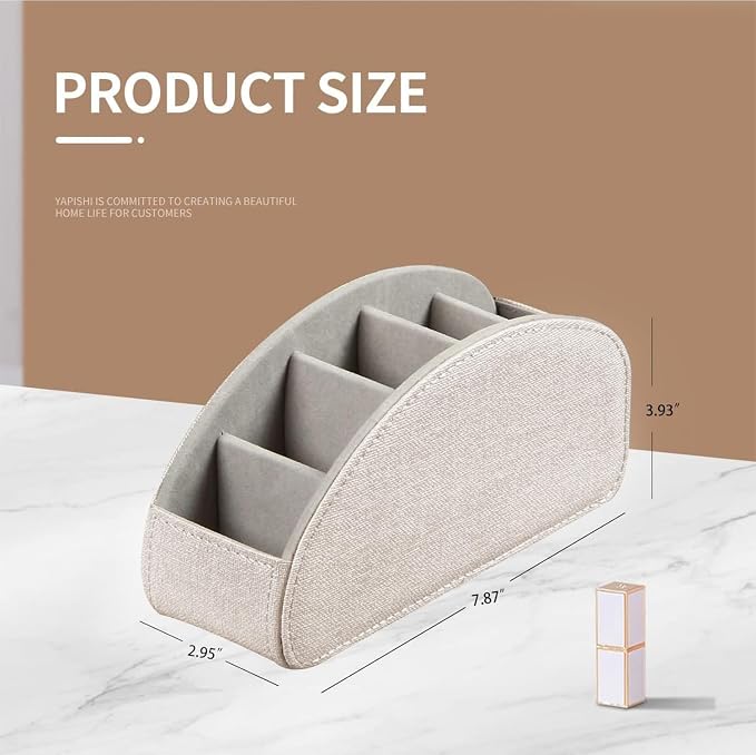 Remote Control Holder Leather 5 Rooms Desk Organizer and Decorations for Living Room, Bedside Storage Remotes Caddy for TV Controllers/ Makeup Brush Pen/ Office Stationery/ Art Supplies/ Eyeglasses