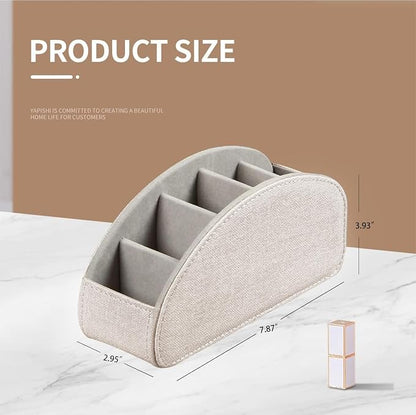 Remote Control Holder Leather 5 Rooms Desk Organizer and Decorations for Living Room, Bedside Storage Remotes Caddy for TV Controllers/ Makeup Brush Pen/ Office Stationery/ Art Supplies/ Eyeglasses