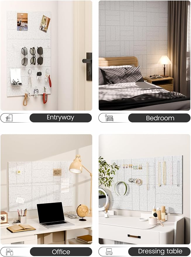 Fluxynara Felt Bulletin Board Tiles -28"x18" with 40 Adhesive Tabs, Cork Board Alternative for Office Decor, Push Pin Board Wall Organizer 6-Pack (Silvery Gray)