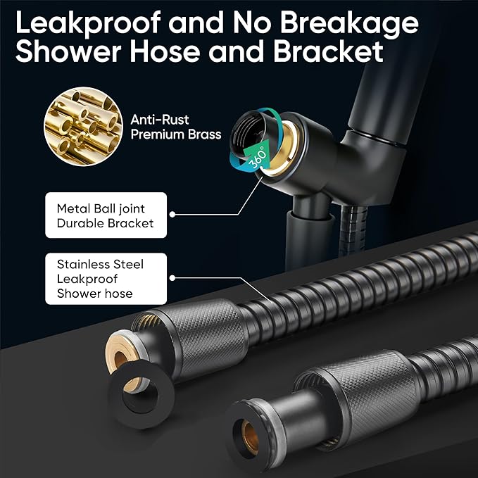 Cobbe 8-Setting Handheld Shower Head Bathroom Showerhead Set - Detachable Shower Heads with 5ft Stainless Steel Hose and Brass Swivel Bracket (Matte Black)