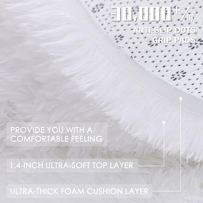 OLANLY White Round Rugs for Bedroom - Machine Washable, 8 ft Circle Area Rugs for Living Room, Soft and Fluffy Shaggy Carpet for Teen Girls and Boys, Nursery Rooms, Dorms, Home Decor Aesthetic