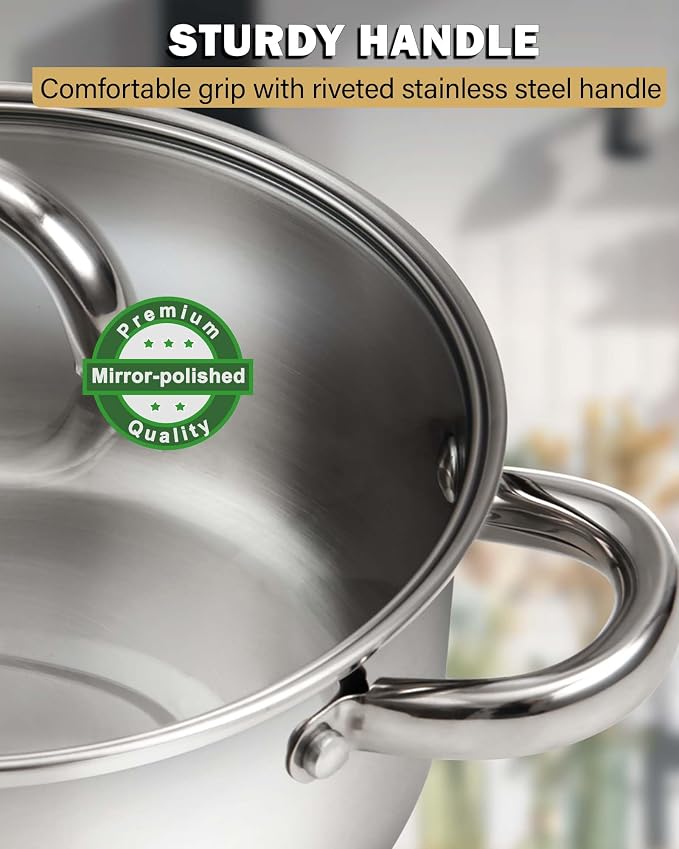 Cook N Home Basics 5.5 Quart Stainless Steel Stock Pot with Lid, Cooking Pot for Pasta, Soup, Sturdy Handle, Stockpot with Even Heating, Oven & Dishwasher Safe, Cookware for Canning, Boiling, Simmer