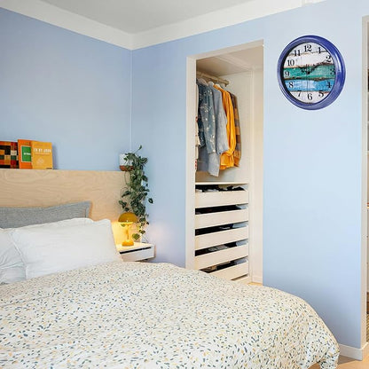Wall Clocks Battery Operated 12Inch Silent Vintage Rustic Coastal Wall Clock for Kitchen Bedroom Bathroom (Blue)