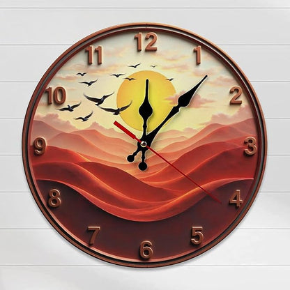 Wall Clock， Sunset Desert Landscape Non Ticking Wall Clocks Battery Operated， Red Wooden Wall Clocks for Kitchen， Living Room， Bedroom， Office， Bathroom Decorative 25 * 25cm