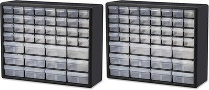 Akro-Mils 44-Drawer Plastic Drawer Storage Cabinet for Garage Organization, Bead Organizer, Building Bricks Storage, Teacher Toolbox, Makeup Organizer, 20" W x 6" D x 16" H, 10144 Black (Pack of 2)