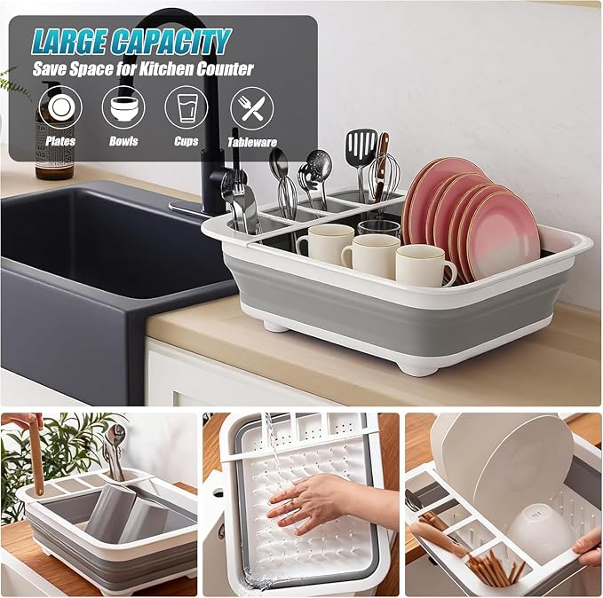 4 Pack Collapsible Dish Drying Rack Portable Dish Rack for Kitchen RV Campers Travel Trailer - Space Saving Kitchen Storage Tray, Send Goods from Local Warehouse