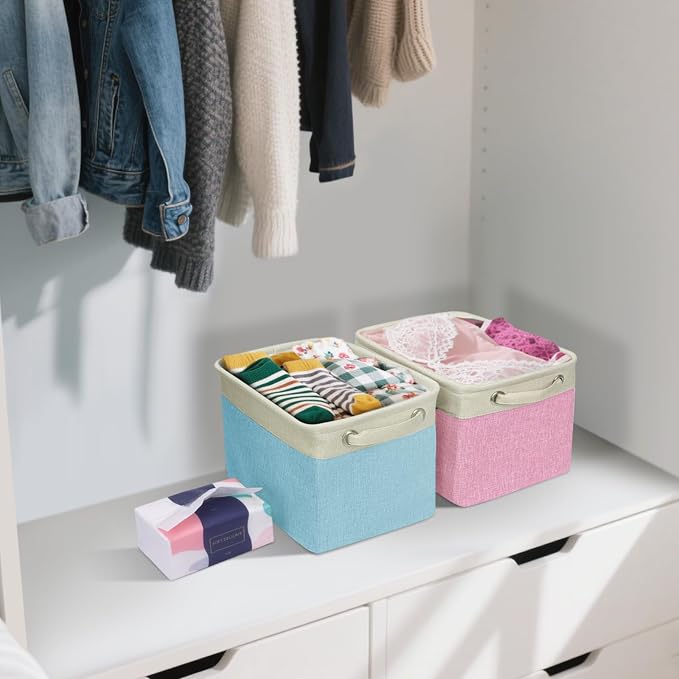BALEINE 2 Pack Fabric Closet Storage Bins for Shelves, Linen Closet Organizers and Storage, Decorative Baskets for Organizing, Shelf, Clothes, Home, Office (Pink, 12"x8"x8")