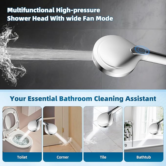 Hibbent All Metal cUPC Certified Shower Head, 10'' High Pressure Rainfall Shower Head, Handheld Showerhead Combo with 16'' Adjustable Extension Arm, 10 Sprays, 71'' Hose, Showerhead Holder, Chrome