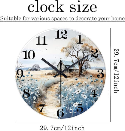 XNM Small Wall Clocks Battery Operated 12 Inch Flower Silent Wall Clock for Bedroom Rustic Clocks for Walls(No Solid Wood, It is with MDF Material)