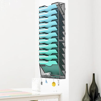 13-Tier Wall File Organizer Hanging Wall File Holder Wall Mount Paper Folder Organize