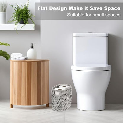 Sumnacon Toilet Paper Storage Basket Freestanding, Wicker Toilet Paper Holder Stand with Handle, Decorative Narrow Bathroom Baskets Sturdy Plastic Organizer Bin for Tissue Rolls, Toiletries, Towels