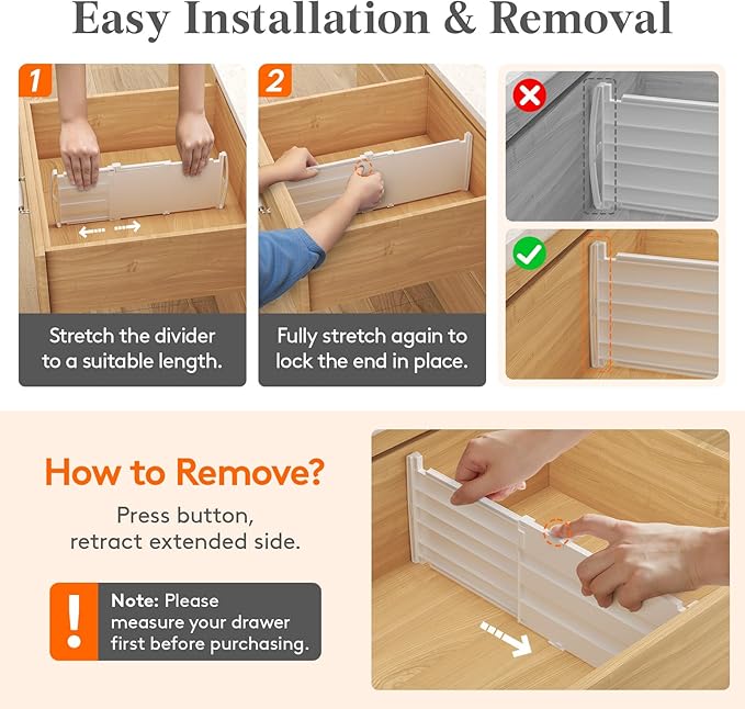 Lifewit 6" Tall 9 Pack Drawer Dividers, 11.5"-18.5" Adjustable Deep Drawer Organizer Clothes, Expandable White Plastic Separators for Dresser, Kitchen, Cabinet, Closet, Office Organization & Storage
