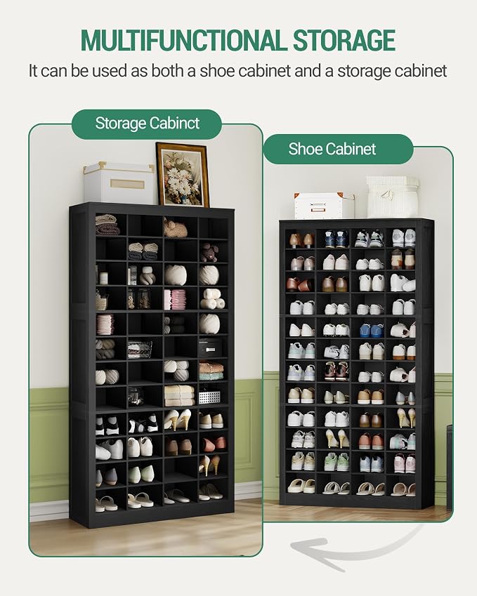 Hzuaneri Shoe Storage Cabinet, 48 Pairs Free Standing Closet Organizer, 9 inch Widened Cell Wood Shoe Organizer, 12 Tiers Vertical Space Saving Shoe Rack for Entryway, Cloakroom, Black SR39604X