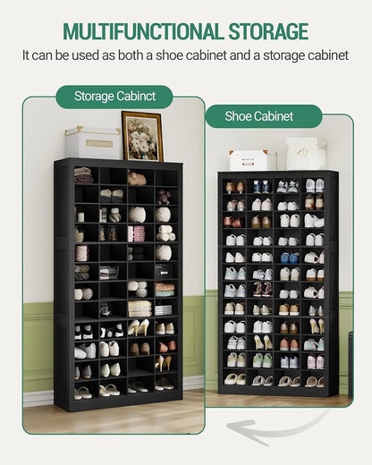 Hzuaneri Shoe Storage Cabinet, 48 Pairs Free Standing Closet Organizer, 9 inch Widened Cell Wood Shoe Organizer, 12 Tiers Vertical Space Saving Shoe Rack for Entryway, Cloakroom, Black SR39604X