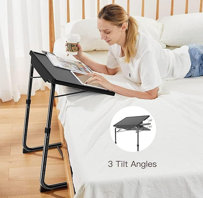 HUANUO Adjustable TV Tray Table - TV Dinner Tray on Bed & Sofa, Comfortable Folding Table with 6 Height & 3 Tilt Angle Adjustments (Black)