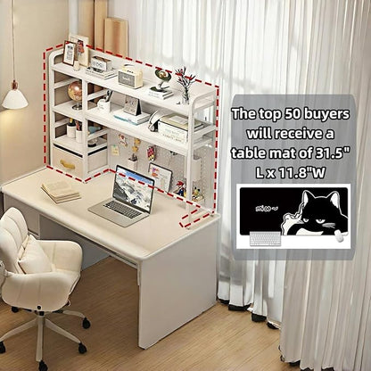 Desktop Bookshelf, pegboard Storage and Organization Rack, Dorm Desk Shelf, Desk Hutch, Desktop Storage for Office, Study, Student Display Rack,Desktop Shelves (White 37.4" Lx9.9 Wx34 H)