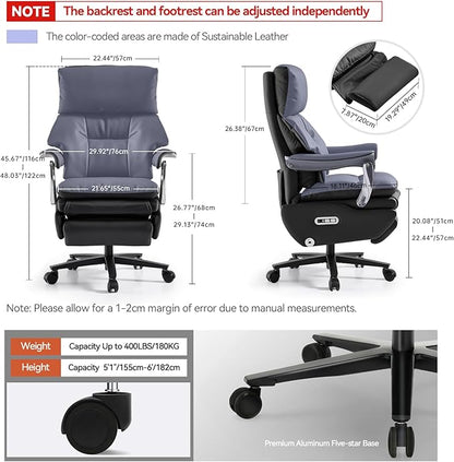 EMIAH Ergonomic Office Chair with Foot Rest Electric Executive Office Chair Reclining with Massage Big and Tall High Back Computer Chair with Wheels, Sustainable Leather(Black)