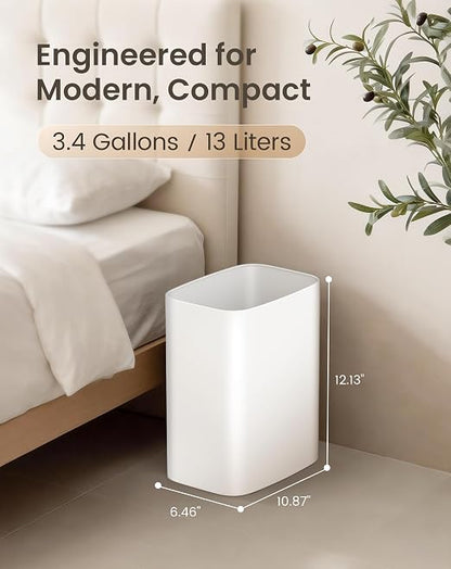 Cesun 3.4 Gallon Bathroom Trash Can, Small Office Garbage Can, Slim Metal Waste Basket for Bedroom, Dorm, Toilet, Near Desk, Under Sink, RV (White)