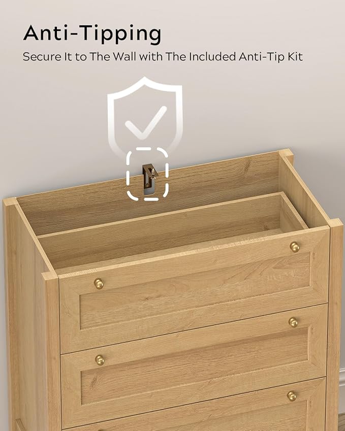 Dresser for Bedroom with 3 Drawers, Modern Closet Storage Organizer with Golden Handles, Wood Nightstand End Table for Living Room, Bedroom, Entryway, Hallway, Natural Oak