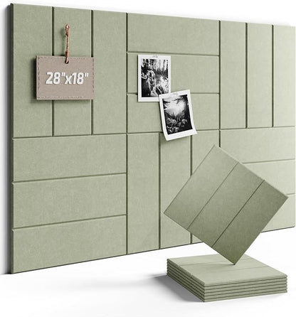 Fluxynara Felt Bulletin Board Tiles -28"x18" with 40 Adhesive Tabs, Cork Board Alternative for Office Decor, Push Pin Board Wall Organizer 6-Pack (Sage)