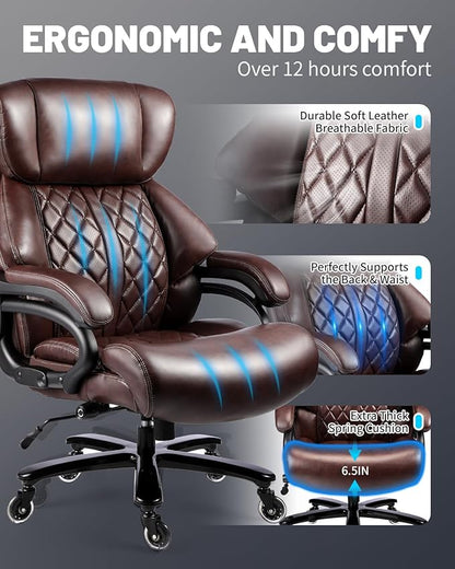 800lbs Executive Chairs, Executive Desk Chairs with Adjustable Lumbar Support, Office Chair for Heavy People, Heavy Duty Office Chair with Quiet Rubber Wheel and Extra Wide seat