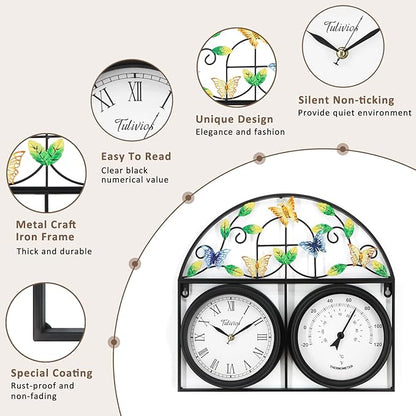 17Inch Large Outdoor Clock,Waterproof Wall Clock with Thermometer,Weatherproof Non-Ticking Quartz Battery Operated Decor Clock for Patio,Garden,Pool,Porch,House Warming Gifts