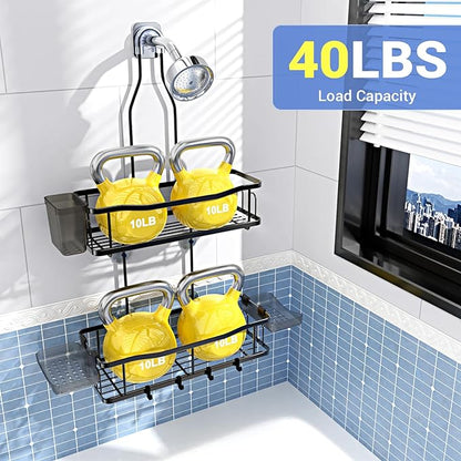 Aitatty Hanging Shower Caddy Bathroom Organizer: Rustproof Shower Shelf Racks Over Shower Head - No Drilling Inside Bath Shower Rack Shelves Over Showerhead for Shampoo with Soap Holder Black
