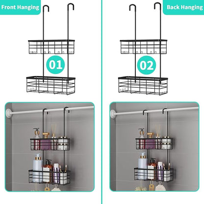 HapiRm Hanging Shower Caddy Organizer - No Drilling Shower Organizer with Hooks, Rustproof & Waterproof 304 Stainless Steel Bathroom Shelves - Black