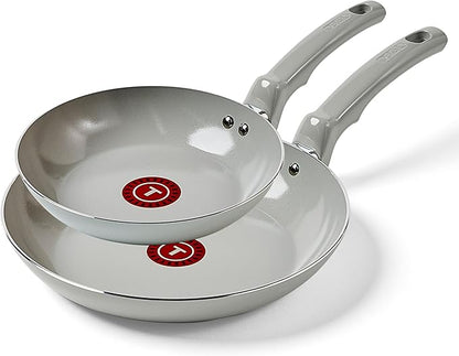 T-Fal Refresh Ceramic Nonstick Frying Pan 2-Pc Set, 8" & 10", Oven Broiler Safe up to 350°F Cookware, Ceramic Frying Pan Skillet, Pots & Pans, Grey