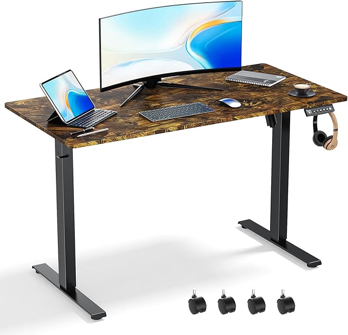 48 x 24 Inch Electric Standing Desk Adjustable Height, Sit Stand Desk, Stand up Desk for Home Office, Computer Workstation (Spliced Desktop,Rustic Brown)