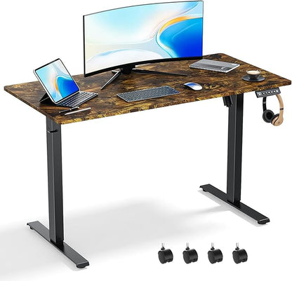 48 x 24 Inch Electric Standing Desk Adjustable Height, Sit Stand Desk, Stand up Desk for Home Office, Computer Workstation (Spliced Desktop,Rustic Brown)