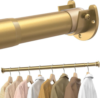 Supforce Closet Rods for Hanging Clothes, 17 to 84 Inches Stepless Adjustable Metal Closet Rod, 1.3 Inches Heavy Duty Clothes Hanging Rod for Closet Wardrobes Laundry RV, Golden