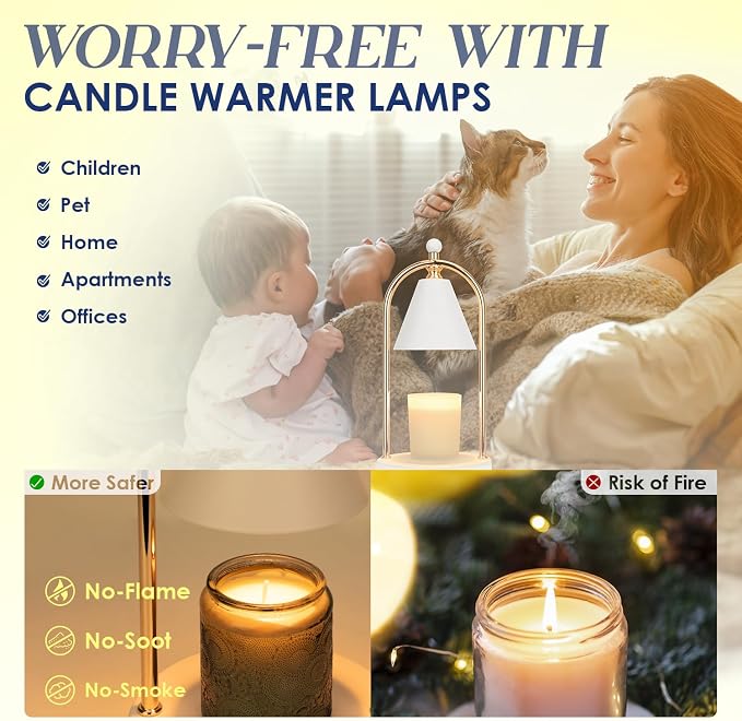 Candle Warmer Lamp With Timer, Electric White Light for Bedroom, Dimmable Wax Melts Warmer for Jars, Beside Lamp Gifts for Women Home Decor (2 Bulbs Included)