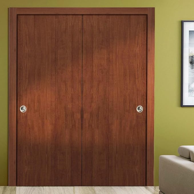 SARTODOORS Sliding Closet Bypass Doors 64 x 80 | Planum 0010 Walnut Modena | Rails Wheels Floor Guide Pulls Hardware Set | Modern Wardrobe Wood Solid Doors