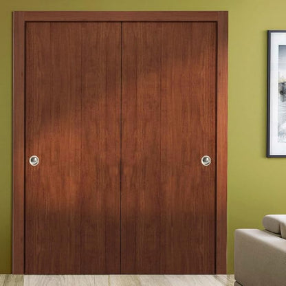 SARTODOORS Sliding Closet Bypass Doors 64 x 80 | Planum 0010 Walnut Modena | Rails Wheels Floor Guide Pulls Hardware Set | Modern Wardrobe Wood Solid Doors