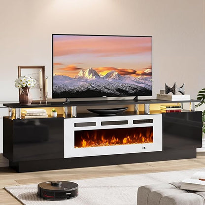 70" TV Stand for Living Room, Modern Entertainment Center & Media Console, Fits TVs up to 80", Storage Cabinet with Shelves, 36" Electric Fireplace with LED Flame