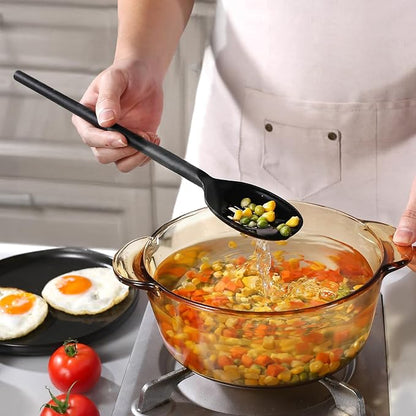 Silicone Cooking Solid and Slotted Spoon Set, High Heat Resistant Stiff Mixing Spoon, Extra Long Large Kitchen Utensil for Stirring and Serving, 13.6 Inches