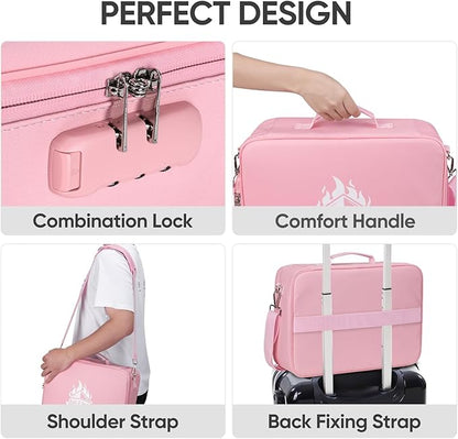 BALEINE Fireproof Document Box with Lock, Portable Fireproof Document Bag Waterproof Fire Proof File Boxes for Documents, File Organizer Box for Important Paperwork (Pink, 15''x11''x4'')