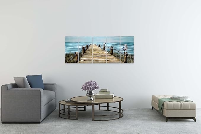 YHSKY ARTS Beach Metal Wall Art - Handcrafted Rustic Bridge Sculpture Set for Home Decor