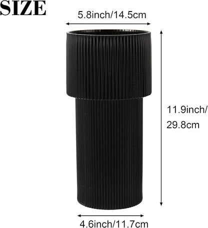 Black Glass Vase, 12 Inches Tall Vase for Flowers, Large Flower Vases for Bouquet, Modern Black Glass Vases for Living Room, Dining Table, Office, Entryway, Mantle, Shelf, Wedding Gifts