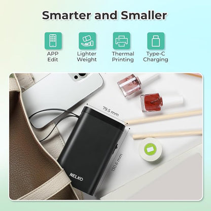 Nelko Label Maker Machine with Tape, P21 Bluetooth Label Printer, Wireless Mini Label Makers with Multiple Templates for School Office Home, Black