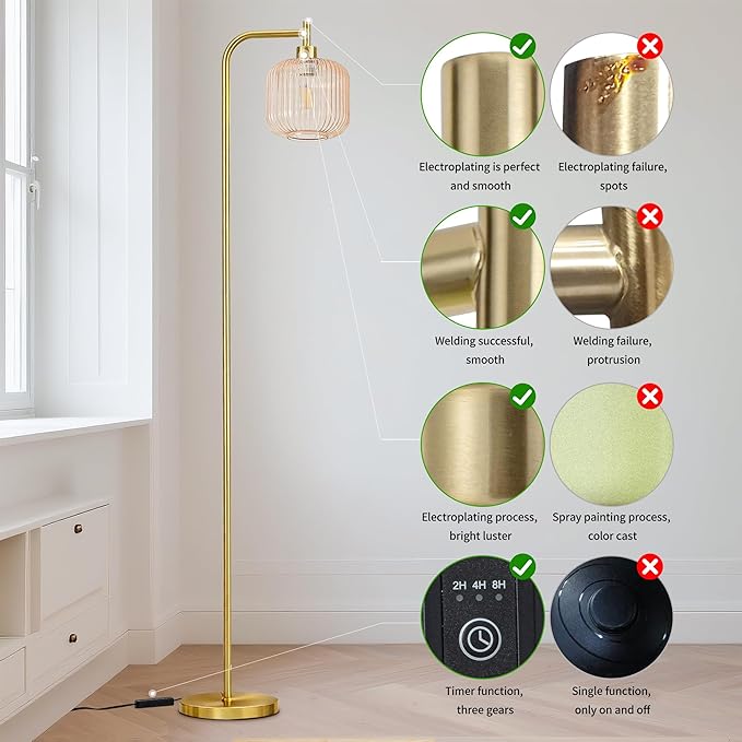 MAYNA Glass Floor lamp Living Room, Modern Vertical lamp, Remote Control Switch with Glass lampshade, 67-inch high lamp Suitable for Bedroom and Study (2700K LED Bulb Included)
