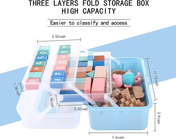 Flower River 11(in) Versatile Three-Layer Folding Organizer Box,Ideal for Art & Crafts,Toys,Sewing Supplies,Jewelry and Tools,Storage with Dual Trays,Elegant Blue