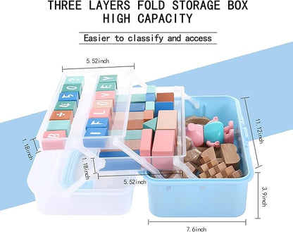 Flower River 11(in) Versatile Three-Layer Folding Organizer Box,Ideal for Art & Crafts,Toys,Sewing Supplies,Jewelry and Tools,Storage with Dual Trays,Elegant Blue