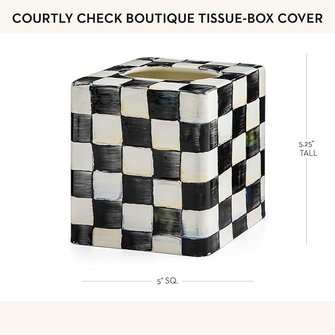 MACKENZIE-CHILDS Tissue-Box Cover, Tissue Holder for Home Decor, Black-and-White Courtly Check, Square