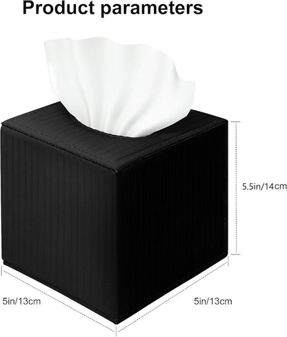 Black Square PU Leather Tissue Box Cover with Magnetic Bottom – Stylish Cube Holder for Napkins, Decorative for Bathroom, Living Room, Office, Car, Nightstand