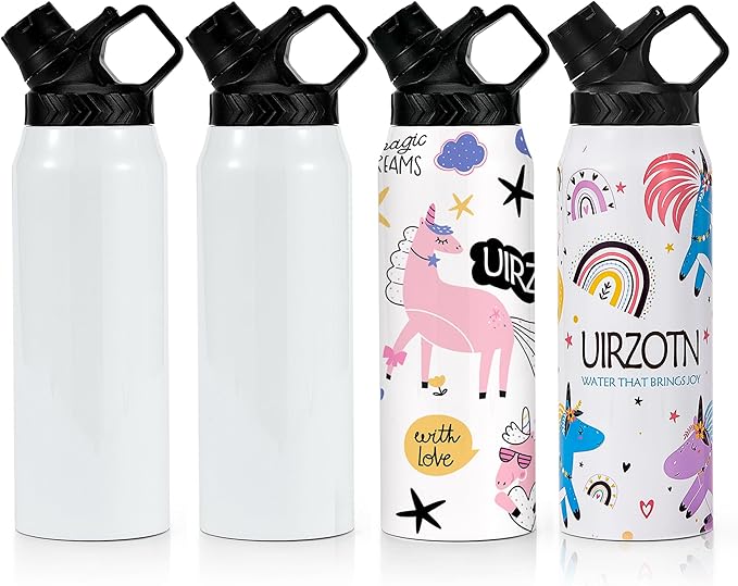 4 Pack 32 OZ Sublimation Water Bottle Blanks in Bulk, Stainless Steel Insulated Sports Tumbler Cups with Polymer Coating for Heat Transfer, With Lid, Coaster, Keepsake Box, Sublimation Paper