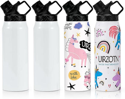 4 Pack 32 OZ Sublimation Water Bottle Blanks in Bulk, Stainless Steel Insulated Sports Tumbler Cups with Polymer Coating for Heat Transfer, With Lid, Coaster, Keepsake Box, Sublimation Paper