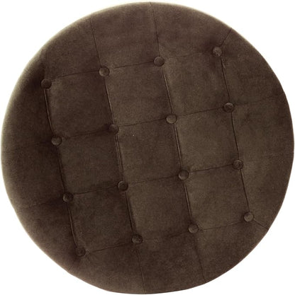 Homepop Home Decor | Button Tufted Velvet Round Storage Ottoman | Ottoman with Storage for Living Room & Bedroom, Chocolate Brown Velvet